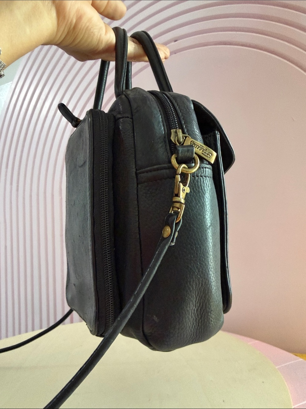 Fossil Black Pebbled Leather Mini Crossbody Satchel - Picture 2 of 12